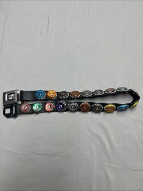 Black Leather Bottle Cap Stud Belt for Men